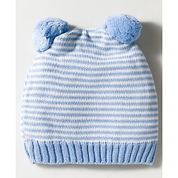 Babyhug Organic Cotton Knit Woollen Cap & Mittens With Teddy & Ear Applique Light Blue & White - Diameter 9 cm