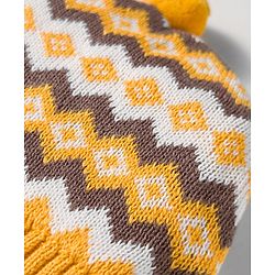 Babyhug Organic Cotton Woollen Knit Cap & Mittens Set with Fair Isle Design Mustard - Diameter 17 cm