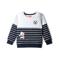 Babyhug Interlock Knit Full Sleeves Striped T-Shirt & Lounge Pant Set with Bear Print - Navy Blue