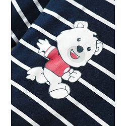 Babyhug Interlock Knit Full Sleeves Striped T-Shirt & Lounge Pant Set with Bear Print - Navy Blue