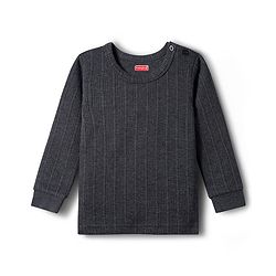 Babyhug Knit Full Sleeves Solid Pullover & Front Open Thermal Vests Pack of 2 - Charcoal Grey