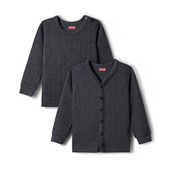 Babyhug Knit Full Sleeves Solid Pullover & Front Open Thermal Vests Pack of 2 - Charcoal Grey