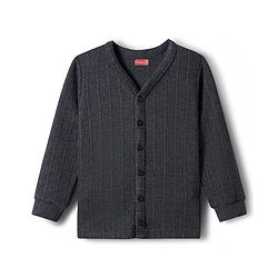Babyhug Knit Full Sleeves Solid Pullover & Front Open Thermal Vests Pack of 2 - Charcoal Grey