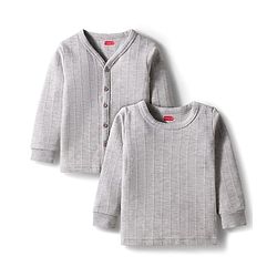 Babyhug Knit Full Sleeves Solid Color Pullover & Front Open Vest - Light Grey