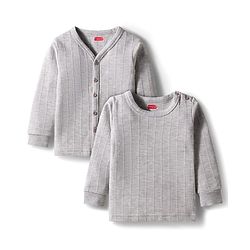Babyhug Knit Full Sleeves Solid Color Pullover & Front Open Vest - Light Grey