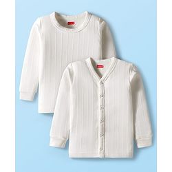 Babyhug Knit Full Sleeves Solid Color Front Open & Pullover Thermal Inner Wear Vests Pack of 2 - Offwhite