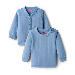 Babyhug Knit Full Sleeves Solid Color Pullover & Front Open Thermal Inner Wear Pack of 2 - Light Blue