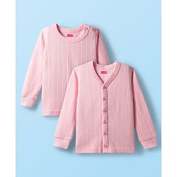 Babyhug Knit Full Length Solid Color Thermal Vests Pack of 2 - Pink