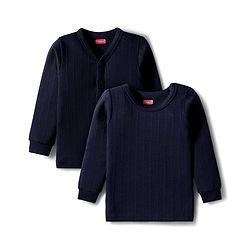 Babyhug Knit Full Sleeves Solid Color Pullover & Front Open Vest - Navy Blue