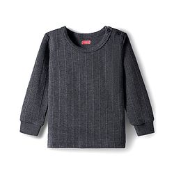 Babyhug Knit Full Sleeves Solid Color Pullover & Sleeveless Thermal Vests & Pant Set - Charcoal Grey