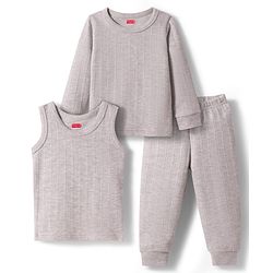Babyhug Knit Full Sleeves Solid Colour Thermal Inner Wear - Light Grey