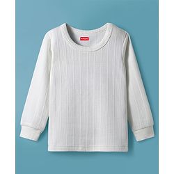 Babyhug Knit Full Sleeves Solid Color Pullover & Sleeveless Thermal Vests & Pant Set - Offwhite