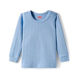 Babyhug Knit Full Sleeves Solid Color Pullover & Sleeveless Thermal Vests & Pant Set - Blue