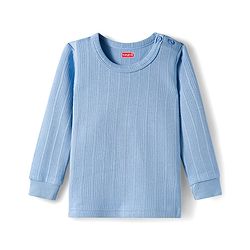 Babyhug Knit Full Sleeves Solid Color Pullover & Sleeveless Thermal Vests & Pant Set - Blue