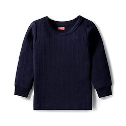 Babyhug Knit Full Sleeves Solid Color Pullover Thermal Inner Wear Set - Navy Blue
