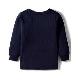 Babyhug Knit Full Sleeves Solid Color Pullover Thermal Inner Wear Set - Navy Blue