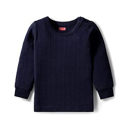 Babyhug Knit Full Sleeves Solid Color Pullover Thermal Inner Wear Set - Navy Blue