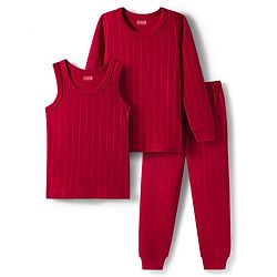 Babyhug Knit Solid Coloured Thermal Set With Vest - Red