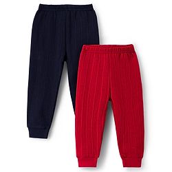 Babyhug Knit Full Length Solid Colour Thermal Inner Wear Leggings Pack Of 2 - Red & Navy Blue