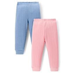 Babyhug Knit Full Length Solid Colour Thermal Inner Wear Leggings Pack Of 2 - Pink & Light Blue