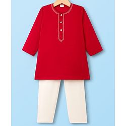 Babyhug Cotton Woven Full Sleeves Solid Colour Kurta Pajama Set - Red