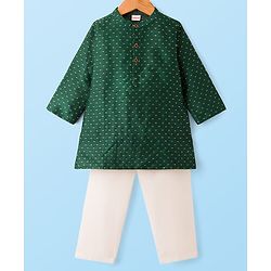 Babyhug Cotton Woven Full Sleeves Foil Print Kurta & Pyjama Set - Dark Green