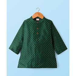 Babyhug Cotton Woven Full Sleeves Foil Print Kurta & Pyjama Set - Dark Green