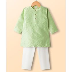 Babyhug Cotton Woven Full Sleeves Embroidered Kurta Pajama Set - Light Green