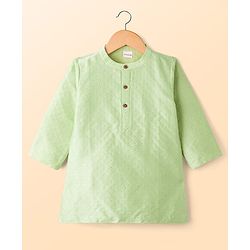 Babyhug Cotton Woven Full Sleeves Embroidered Kurta Pajama Set - Light Green