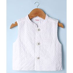 Babyhug Cotton Woven Full Sleeves Kurta Pajama Set With Embroidered Jacket - White