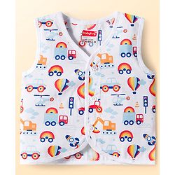 Babyhug 100% Cotton Woven Sleeveless Front Open Jhabla with Stripe & Car Print Pack of 3 - Multicolor