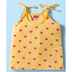 Babyhug 100% Cotton Cambric Woven Sleevesless Shoulder Tie Knot Jhabla with Hearts & Floral Print Pack of 3 - Pink Yellow & White