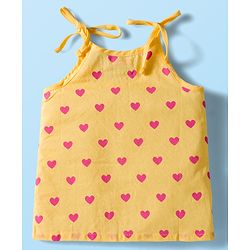 Babyhug 100% Cotton Cambric Woven Sleevesless Shoulder Tie Knot Jhabla with Hearts & Floral Print Pack of 3 - Pink Yellow & White