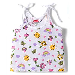 Babyhug 100% Cotton Cambric Woven Sleevesless Shoulder Tie Knot Jhabla with Hearts & Floral Print Pack of 3 - Pink Yellow & White
