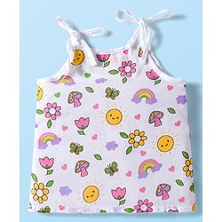 Babyhug 100% Cotton Cambric Woven Sleevesless Shoulder Tie Knot Jhabla with Hearts & Floral Print Pack of 3 - Pink Yellow & White