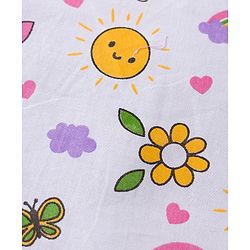 Babyhug 100% Cotton Cambric Woven Sleevesless Shoulder Tie Knot Jhabla with Hearts & Floral Print Pack of 3 - Pink Yellow & White