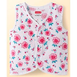 Babyhug 100% Cotton Cambric Woven Sleeveless Front Open Jhablas with Polka Dot & Floral Print Pack of 3 - White Pink & Light Blue