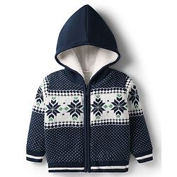 Babyhug Knitted Full Sleeves Front Open Hooded Sweater with Fair Isle Design - Navy Blue
