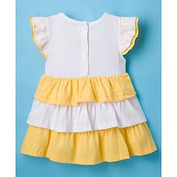 Babyhug Single Jersey Knit Frill Sleeves Layered Frock with Bloomer & Floral Embroidery - White
