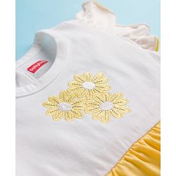 Babyhug Single Jersey Knit Frill Sleeves Layered Frock with Bloomer & Floral Embroidery - White