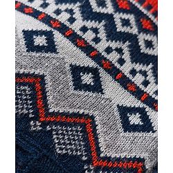 Babyhug Knit Full Sleeves Hooded Front Open Sweater With Geometric Design & Kangaroo Pockets - Orange & Navy Blue