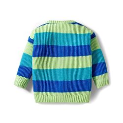 Babyhug Knitted Full Sleeves Striped Front Open Sweater With Text Embroidery - Multicolor