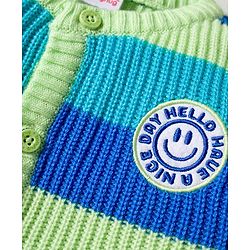 Babyhug Knitted Full Sleeves Striped Front Open Sweater With Text Embroidery - Multicolor