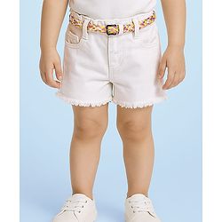 Babyhug Denim Solid Coloured Short With Stretch & Belt - White
