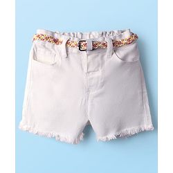 Babyhug Denim Solid Coloured Short With Stretch & Belt - White