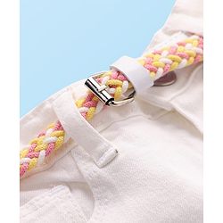 Babyhug Denim Solid Coloured Short With Stretch & Belt - White