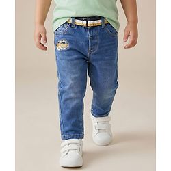 Babyhug Denim Full Length Washed Embroidered Jeans With Stretch & Belt - Blue