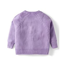 Babyhug Knitted Full Raglan Sleeves Front Open Sweater With Floral Embroidery - Lavender