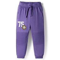 Babyhug Terry Cotton Knit Full Length Cut & Sew Lounge Pant With Sports Theme Print & Patch - Purple