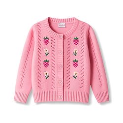Babyhug Knit Full Sleeves Front Open Sweater with Tropical Theme Design - Baby Pink